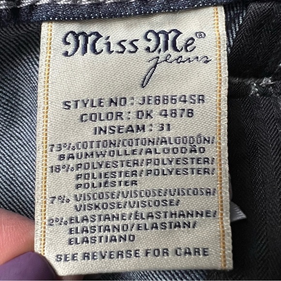 Miss Me Women’s Signature Skinny Dark Wash Rhinestone Embellished Jeans, Size 27 - Picture 7 of 11